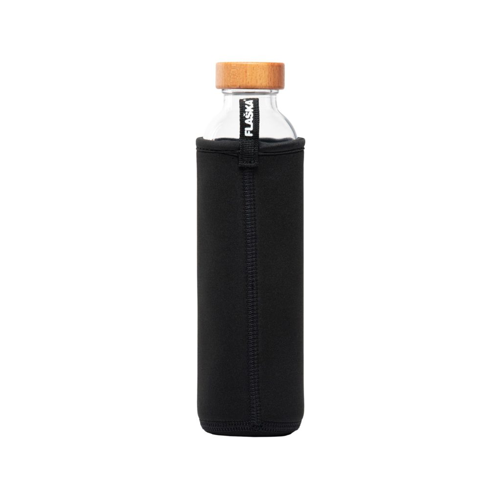 Flaska Magic eco-friendly structured water bottle on a Neoprene sleeve with magic pattern on glass bottle